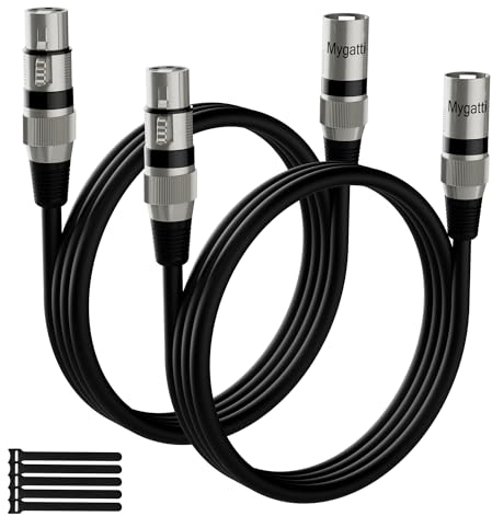 Mygatti XLR-Kabel Mikrofonkabel 2m(2 pack,schwarz),Stecker auf Buchse,3 polig abgeschirmt ausbalanciert Patchkabel,mit EMI-und RFI-Unterdrückung,Kompatibel mit Verstärker,Lautsprecher+5 Kabelbinder