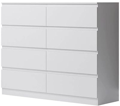 FWStyle Matt White XL 8 Drawer Chest.Modern Bedroom Furniture Chest of Drawers, W110 x H99 x D40cm