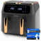 Soretho Heißluftfritteuse Dual Zone mit 2800W, 2 Kammern mit 10 Programmen, Heissluftfritteuse Doppelkammer mit 9L, 80-200°C und Shake-Funktion, Digitales Touch-Display