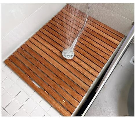 QWEASDF Bambus Badematte, rutschfeste Duschmatte für Badewanne, Dusche, Sauna, Indoor & Outdoor, Natur,Nach Erhalt gebrauchsfertig, Keine Installation erforderlich(D,W50xL60cm/W20xL24in)