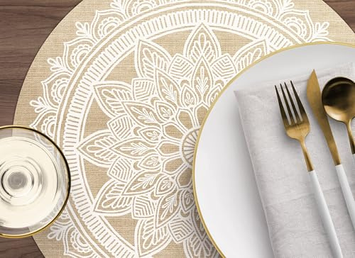 VINILIKO Design | Set de 4 Individuales de Mesa de Vinilo Mandala Amit diámetro 40 cm - Pack de 4, Salvamantel, Impermeable, Lavable, Antimanchas, Antideslizante