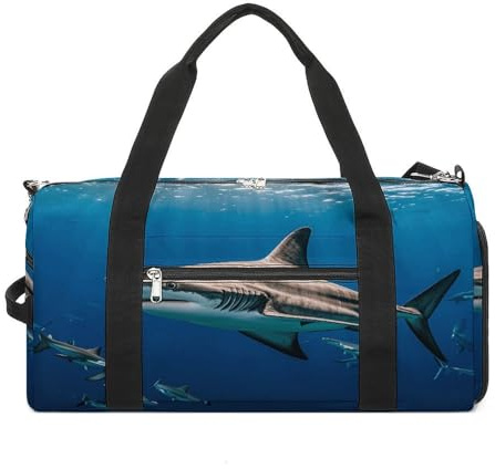 Borsa sportiva da palestra per donne e uomini, con scomparto per scarpe e tasca bagnata, borsone da viaggio con paillettes glitterate rosa per viaggi, sport, fitness, allenamento, Squali a martello.,