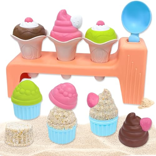 VBACALA Set Spiaggia per Bambini 15 Pezzi,Giocattolo Spiaggias di Gelato Completo con Pala,Gelato Stampo,Cono Torta Giocattolo Spiaggia, Giocattoli Bambini 3+ Anni