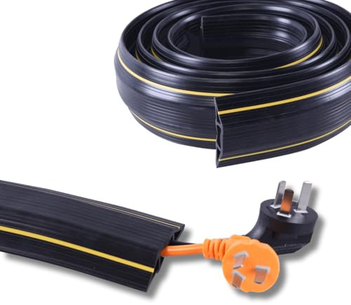 3 Meter Schwerlast PVC Kabelkanal Bodenabdeckung, Bodenkabelschutz, Kabelschutz für Innen- und Außenbereich, Kabelkanal mit 3 Kanälen – Kabelhohlraum: 2,4 cm (B) x 1,0 cm (H)