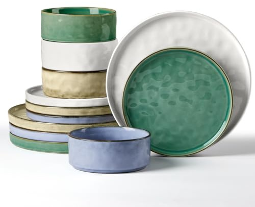 Herogo Stoneware Dinner Set for 4 People, Plates and Bowls, Multicolor