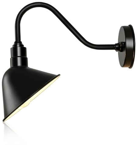 Naurham 8 Inch Gooseneck Barn Sign Lights Outdoor, Black and White Angle Shade Outdoor Sign Lighting Fixture, Vintage Antique Farmhouse Style for Store Restaurant Porch Garage (8 Diameter, 1 PC)