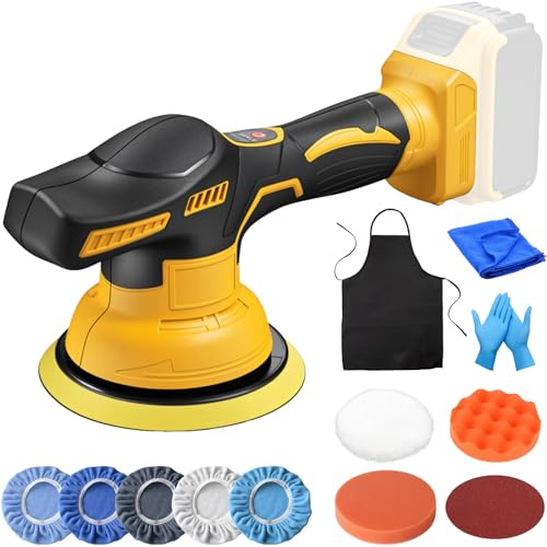 Polisseuse sans fil pour voiture compatible avec Dewalt 20 V – 150 mm avec 8 vitesses variables (0-4500 tr/m), 12 pièces pour le détail/polissage/cire de voiture (sans batterie)