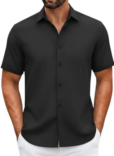 OOMPH! Solid herrskjorta av bomull, halva ärmar, avslappnad, enfärgad, halva ärmar, normal passform, herrskjorta (finns även i plusstorlek), svart, 6XL