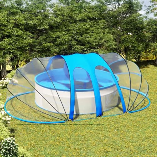 GeenYuu Poolkupol oval 620 x 410 x 210 cm PVC med glasram, förstärkt bas, två rullbara dörrar, UV-skydd för pool och ställbassänger, skydd mot smuts och värmeförlust