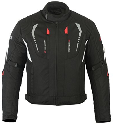 Herren BOSmoto Motorradjacke mit Protektoren Motorrad Jacke Textil Biker Schwarz Rot Weiß Grau (XXXXL)