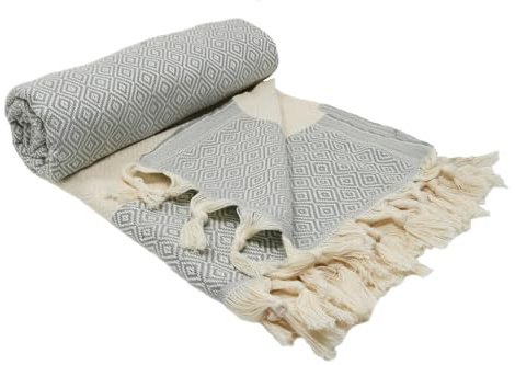 Stefano Ferrante ELMAS Hamamtuch (hellgrau) | Saunatuch, Pestemal, Fouta, Strandtuch, Badetuch, 100x180 cm, Baumwolle