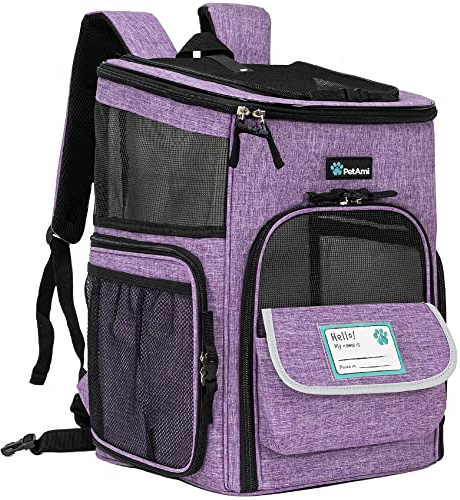 PetAmi Hunderucksack, von Fluggesellschaften zugelassene Rucksäcke für kleine & große Katzen, Haustier-Tragerucksack, belüftet, weiche Seiten, für Reisen, Wandern, Camping, max. 8,2 kg, Lila