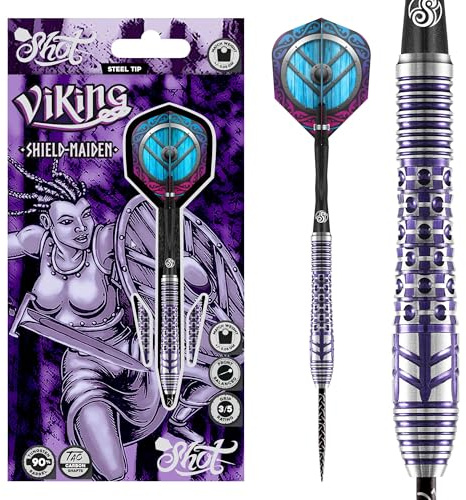Shot! Darts Viking Shield Maiden 90% Tungsten Pro Throwing Darts Steel Tip Set, Professional – Made in New Zealand – Designed Dart Flights for Women & Men – Metal Tip Bar Darts for Adults