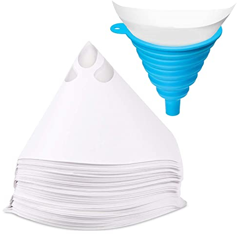 JANYUN – Lot de 75 filtres à peinture jetables en résine pour peinture automobile, filtre à huile, avec un entonnoir en silicone