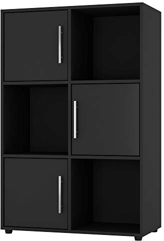 URBNLIVING Schwarzes Würfel-Bücherregal mit Holztür, Metallgriff, Display-Regal, Aufbewahrungsregal, Schrank (schwarze Tür, 2 x 3 Würfel (6 Würfel))