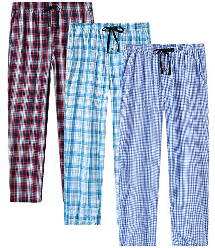 MoFiz Pantaloni Pigiama Uomo Cotone Lungo Pantaloni a Quadretti con Tasche 3 Pack-F, XL