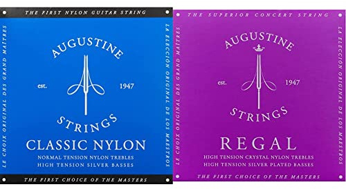 Augustine Klassik Gitarrensaiten Blue Label Satz Regular Tension/Basssaiten High Tension & Klassik Gitarrensaiten Regals Label Satz Blue Extra High Tension/Bassaiten High Tension, HLSETREGBLUE
