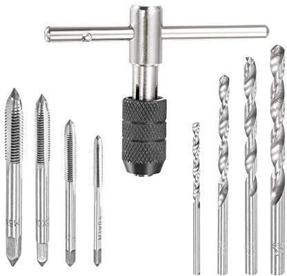sourcing map Juego de llaves de grifo ajustables con mango en T, herramienta de rosca de acero de alta velocidad para madera de plástico de aluminio y metal, 9 piezas