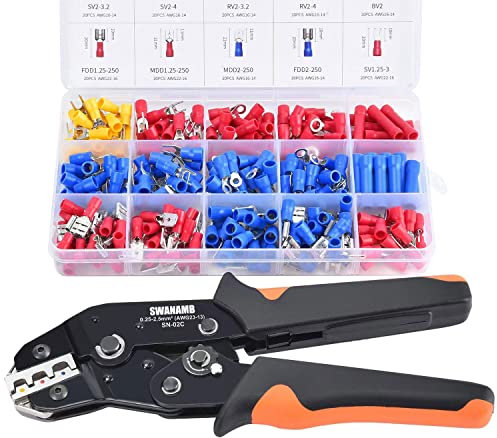 SWANAMB Wire Crimping Tool Kit AWG 23-13 With 280 PCS Insulated Wire Electrical Connectors - Butt, Ring, Spade, Quick Disconnect - Crimp Terminals Cable Lugs Assortment Kit Crimping plier Set