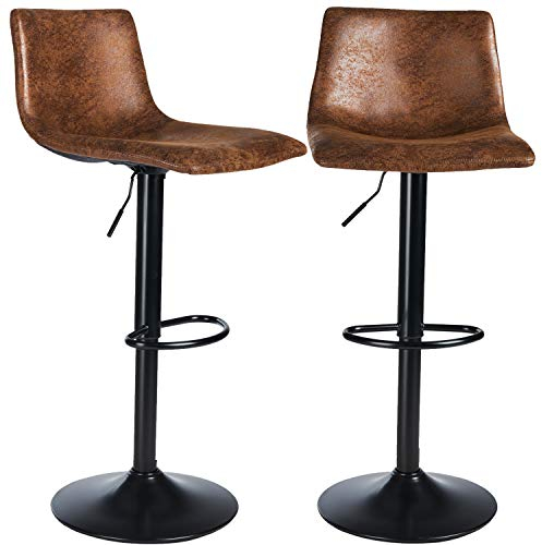 Barhocker 2er Set, Barhocker höhenverstellbar mit lehne drehbar Barstuhl Industrial Küchenhocker Retro Bistrohocker Tresenhocker verstellbar 360° Drehstuhl belastbar 180 kg (C)