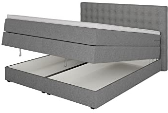 Betten Jumbo King Boxspringbett 140x200 cm mit Bettkasten 7-Zonen TFK Härtegrad H2 und 10cm V2-Topper | Farbe Hellgrau | div. Größen verfügbar