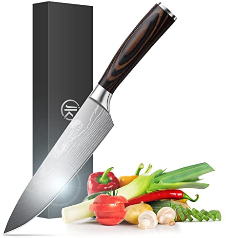 Joeji's Kitchen Coltello da chef in inox al carbonio con manico ergonomico in legno coltello da cucina professionale versatile coltello da cucina affilato con scatola coltello chef