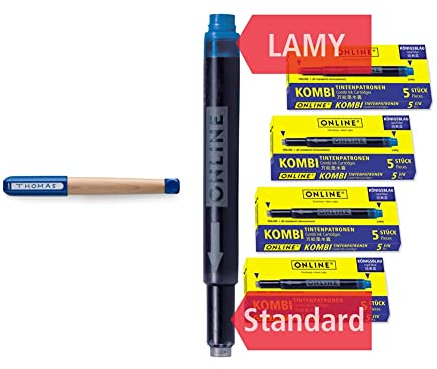 Lamy abc Füllhalter 009 – Blau - Federstärke A & ONLINE,17026,20x AA8kompatible LamyPatronen blau, Universal-Tintenpatronen, Ersatz-Patronen,löschbar, auswaschbar, auch Tintenpatronen-Rollerbälle