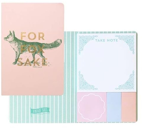 Design Works Haftnotizen für Fox Sake, 10,7 x 15,8 cm, inklusive 2 quadratischen Blöcken und 2 Blöcken mit Seitenflaggen, 50 Blatt pro Block, Goldfolien-Akzente auf dem Deckel, bedruckt mit Soja-Tinte