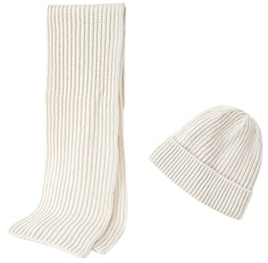 Embouro Wintermütze und Schal aus Merinowolle für Herren, warme Strickmützen, lange Schals für Damen und Herren