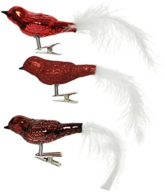 Kaemingk Christbaumschmuck Glas 8cm x 3 Stück Vögel auf Clip Weihnachtskugeln Mix rot dunkelrot Bordeaux