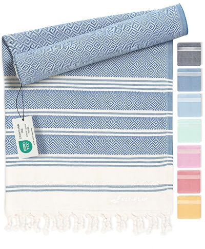 Fit-Flip Toallas Playa Hammam – Pareos Grandes de algodón 100% – Toalla Pareo compacta, Gigante y Secado rápido – Fouta XL Absorbente – Ideal para Piscina - Azul - 100x200cm Diamond