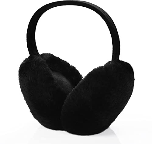 BOXOB Winter Ear Muffs, Foldable Black Ear Muffs Plush Earmuffs for Women Girls