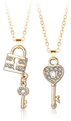 2 STÜCK, Kette mit Anhänger, BFF Halskette Freundschaft Gold Sperre- Schlüssel Anhänger Ketten Halsketten, Beste Freunde für Immer Halsketten, Schmuck Geschenke für Kinder Mutter Schwestern Freunde
