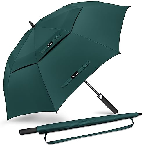 NINEMAX Golf Umbrella Large Windproof, 62 Inch Golf Umbrellas for Rain Heavy Duty, Big Double Canopy Vented for Push Cart (Dark Green)