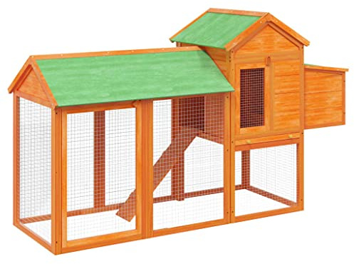 vidaXL Hühnerstall, Hühnerhaus mit Nistkasten Rampe, Hühnerkäfig Hühnergehege mit wasserfestem Dach, Kleintierstall für Kaninchen Enten Gänse, Braun Massivholz Kiefer