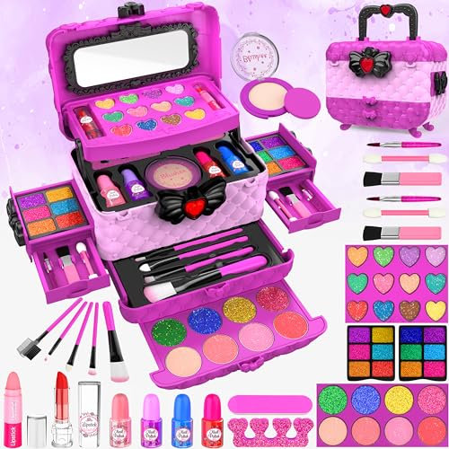 Kinderschminke Schminkkoffer Mädchen Schminke Spielzeug, 54 PCS Waschbar Schminke Kinder Make Up Set Mädchen Spielzeug,Geburtstags Geschenke Spielzeug für ab 3 4 5 6 7 8 9 10 11 12+ Jahre Mädchen