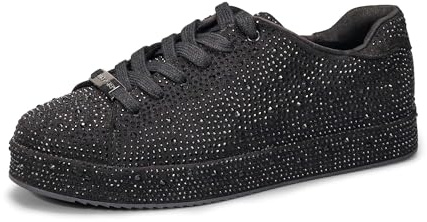 LUCKY STEP Damen Glitzer Sneaker mit Platform Strasssteinen | Funkelnde Glitzernde Hochzeits-Brautschuhe für Damen (Schwarzer Strass, 8.5US-39EU-6UK)