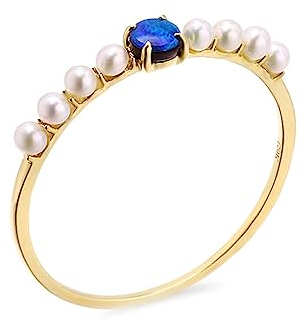 AMDXD Gelbgold 14K 585 Ring für Damen, Dünn Eheringe mit Opal Blau Rund, Au585 Gold Solitärring Trauringe Verlobungsring Echt Goldschmuck, Gold, Gr.67