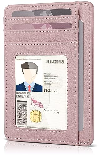 Teskyer Women Card Holder Wallet, Slim Credit Card Wallets, Minimalist, RFID Blocking, 1 ID Window, Holds up to 8 Cards, Rose