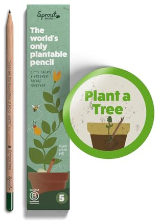 Lápices SproutWorld | Edición Plant A Tree | Lápiz de grafito con Semillas de Abeto| Madera ecológica | Regalo sostenible grabado con frases inspiradoras | 5 Unidades