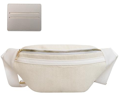 Sac Banane en Velours Côtelé,Sac Banane Zippées Et Bandoulière Poche Poitrine Idéale pour Femme Et Fille pour Sports De Plein Air Voyage en Course à Pied pour Femme Garçon Et Adolescent Blanc