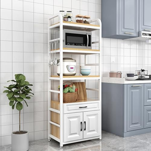 YUZES Étagère De Cuisine Rangement,Armoire De Cuisine,Buffet Meuble De Rangement,Étagère Micro-Ondes,Armoire Multi-rangements,pour Cuisine Salon Chambre (Color : Walnut and White, Size : 55x40x182cm)