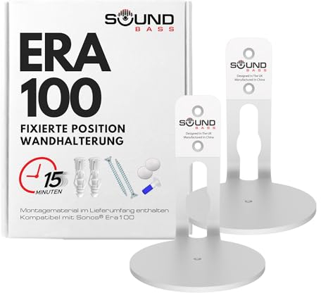 ERA100 Staffa per montaggio a parete, a basso profilo, bianca, confezione doppia, compatibile con altoparlanti Sonos ERA 100, completa di tutti gli accessori di fissaggio
