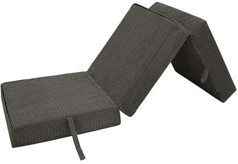 Loft 25 Cord Klappmatratze mit FaserFüllung, Gästematratze, 3-teilige Faltmatratze, Matratze, Klappbar, Faltbare Kamping Bett Bequemer Futon Sofa Bett mit Tragegriff (Holzkohle)