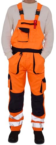 LABEL APPAREL Men's Hi Vis Bib & Brace Workwear Dungarees Adjustable Straps Work Dungarees For Men, Orange/Navy Colour, Size- 3XL