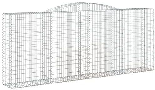 vidaXL 10-Piece Arched Gabion Basket Set - Galvanised Iron Retaining Wall Cages 400x50x160/180 cm, Silver, for Garden/Patio Divider