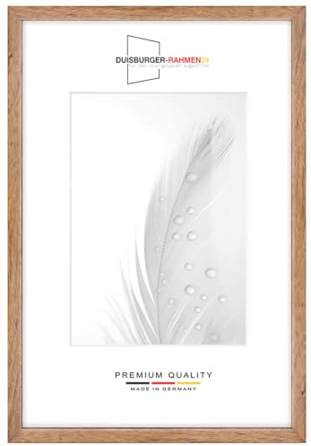 Duisburger-Rahmen24 Holz Bilderrahmen Schmal 25 x 35 cm in Eiche-Rustikal | inkl. bruchsicherer Anti-Reflex Kunstglasscheibe | Rahmen für Poster | Puzzle | Foto collage DR079