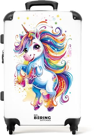 NoBoringSuitcases.com Kinderkoffer, Kinderkoffer Mädchen, Koffer Groß, Koffer Kinder, TSA, Kindertrolley Mädchen, Hartschalenkoffer, Koffer Mittelgroß (Einhorn - Regenbogenmähne, 67 cm - 72 L)
