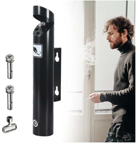 YUZDNM Wandaschenbecher Für Draußen - Outdoor Zigarettenrußsäule - Aschenbecher Aus Gebürstetem Edelstahl Zur Wandmontage Für Den Außenbereich, Zylinderförmiger Aschenbecher Für Büro Und Bar(Black)