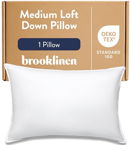 Brooklinen Luxury Mid-Plush Down Pillow – Natural Down Clusters and Feathers Fill, 100% Cotton Sateen, Soft, Comfortable, Supportive & Breathable – Standard Size Bed Pillows